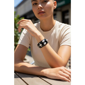 Black and White Faux Pearl Cuff Bracelet One Size